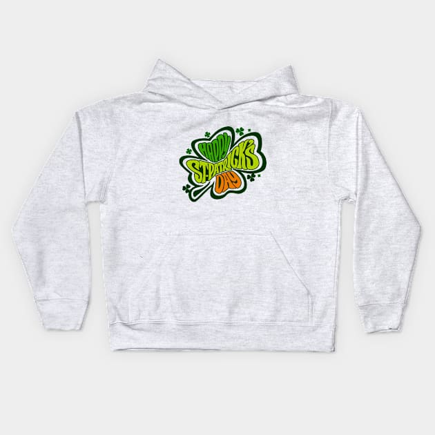 Happy Saint Patrick's Day Four Leaf Clovers Art Kids Hoodie by PixelGrafiks